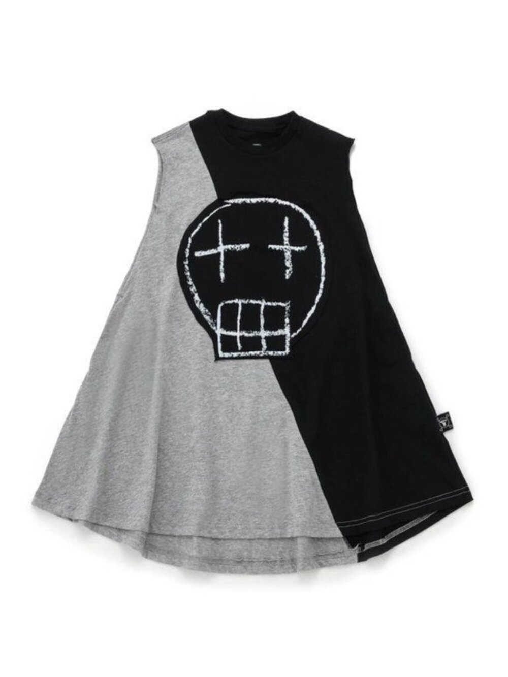 nununu Half and Half Skull Stretch 360 Skull Face Sleeveless Dress Split Front